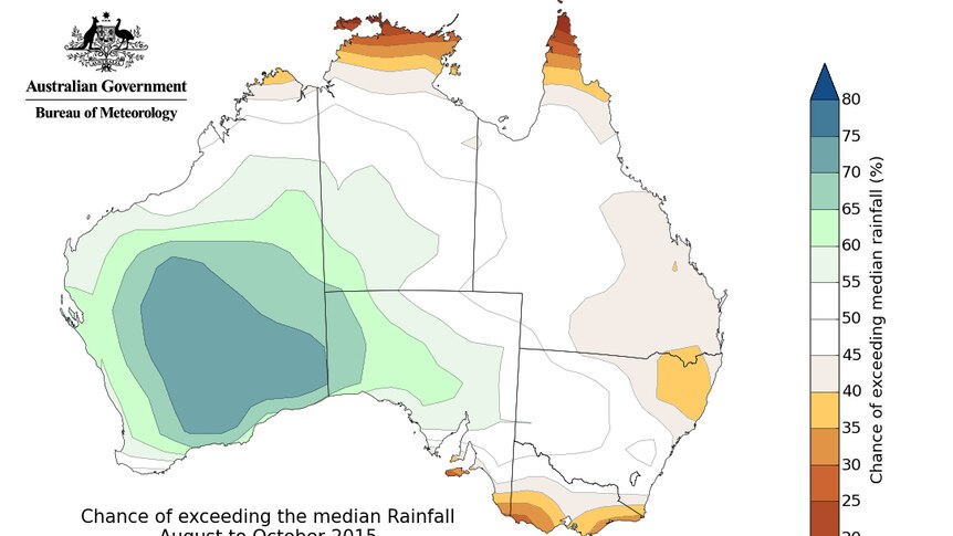 Map of Australia showing rainfall