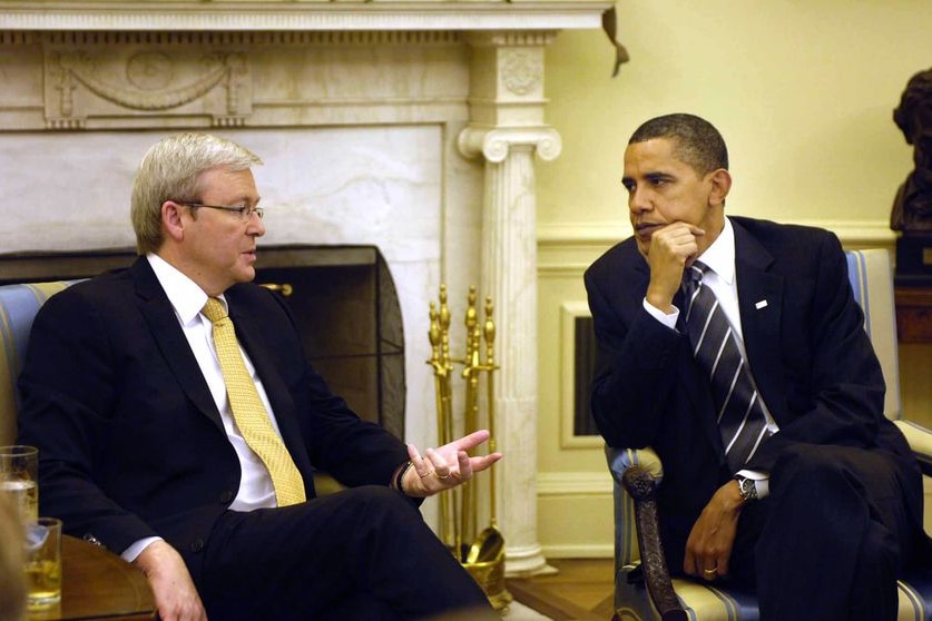 Australian Prime Minister Kevin Rudd (left) meets with Barack Obama