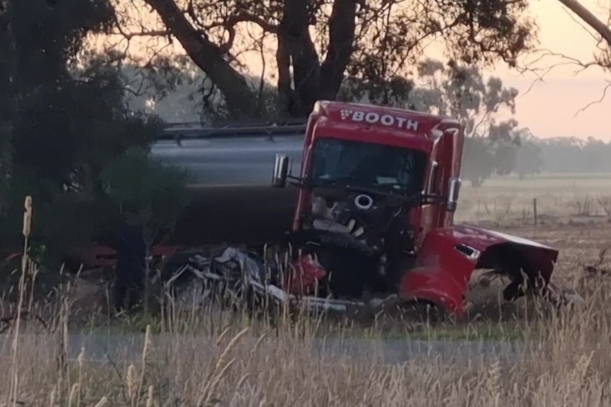 A truck crashed next to a country road