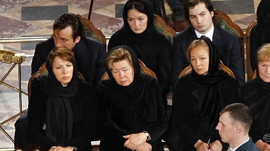 Former Russian President Boris Yeltsin is farewelled at a Russian Orthodox church in Moscow