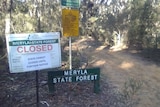 Closed signs at the entrance to Meryla State Forest.