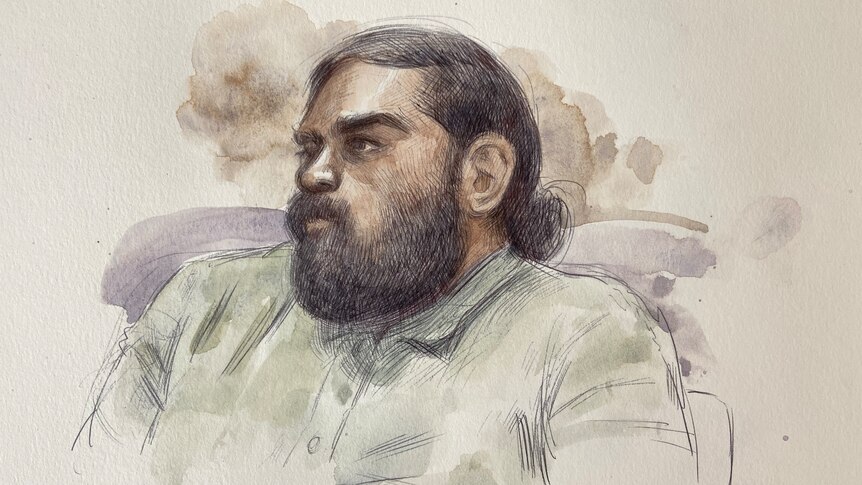 A court sketch of Terence Kelly at his sentencing for the kidnapping of four-year-old Cleo Smith in WA's outback.