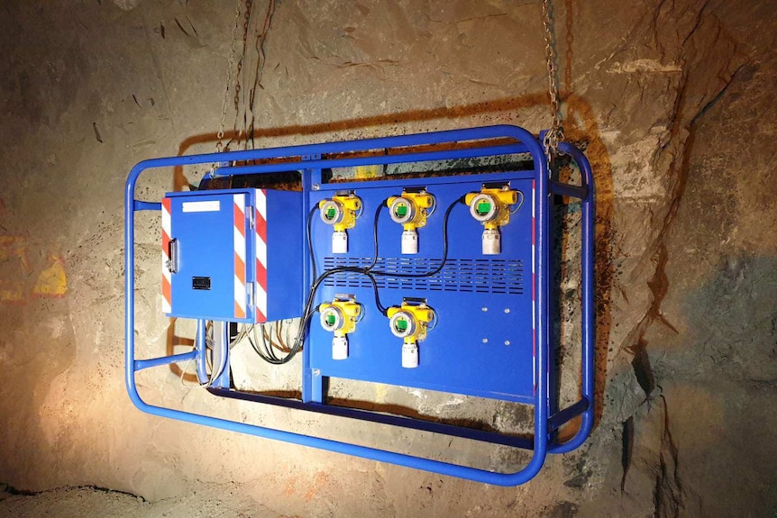 A piece of equipment used to monitor air quality in an underground mine.