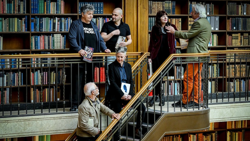 The Miles Franklin Literary Award shortlist nominees photographed inside The Mitchell Library.