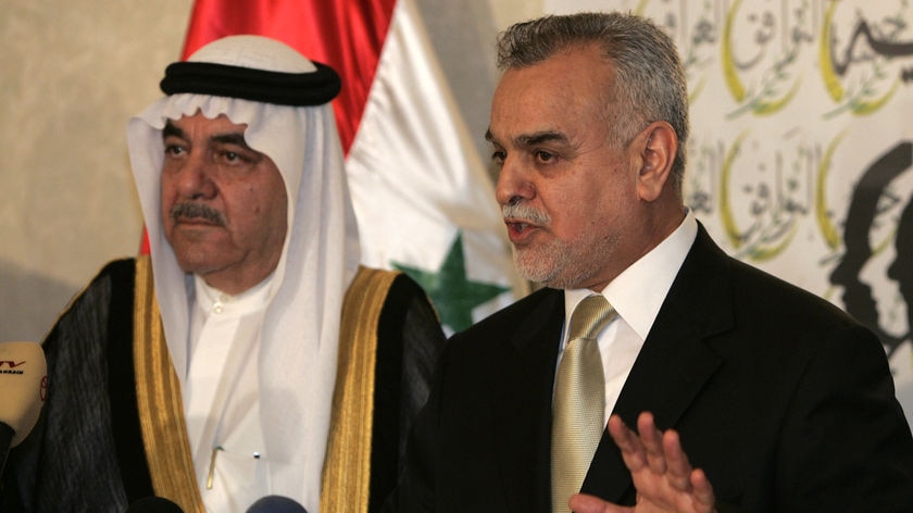 Iraqi Vice-President Tareq al-Hashemi and Accordance Front Party member Khalif Alyan spoke at a press conference.