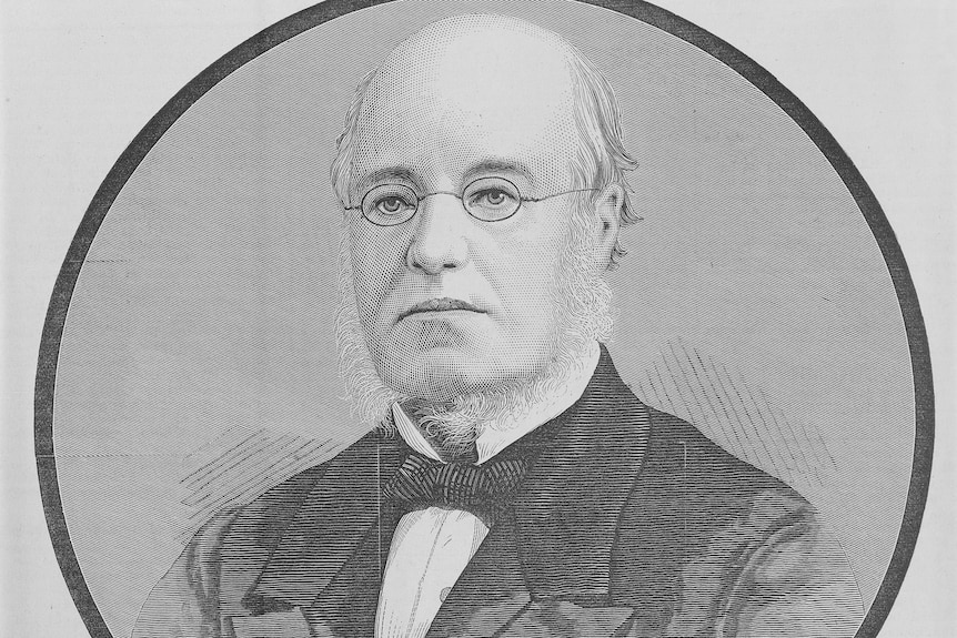Black and white drawing of Edward Wilson, with thin-rimmed glasses, thin beard and serious expression.