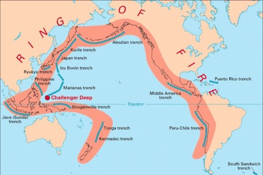 Map shows the 'Ring of Fire' in the Pacific Islands