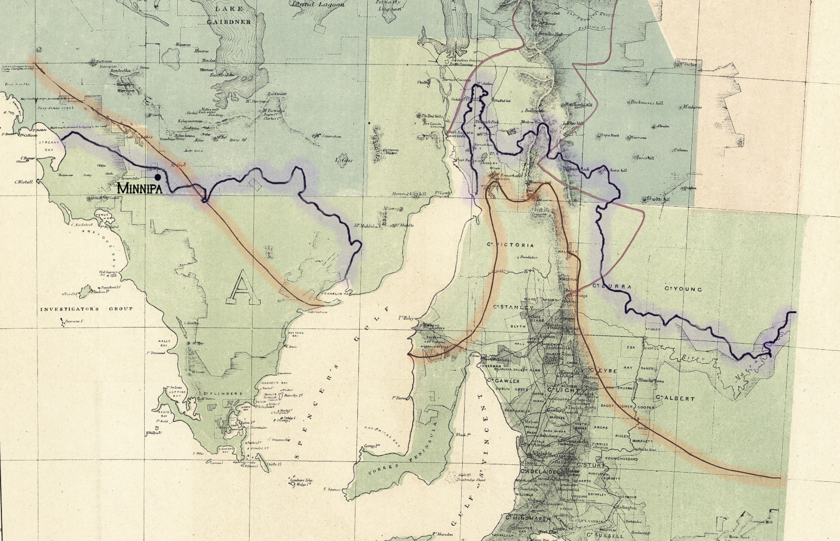 Goyder's map with highlight, Minnipa and CSIRO