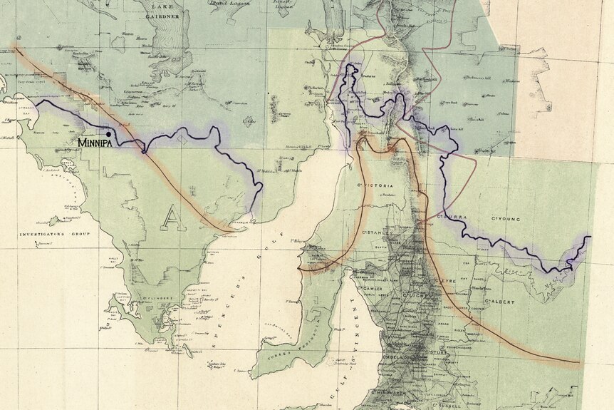 Goyder's map with highlight, Minnipa and CSIRO