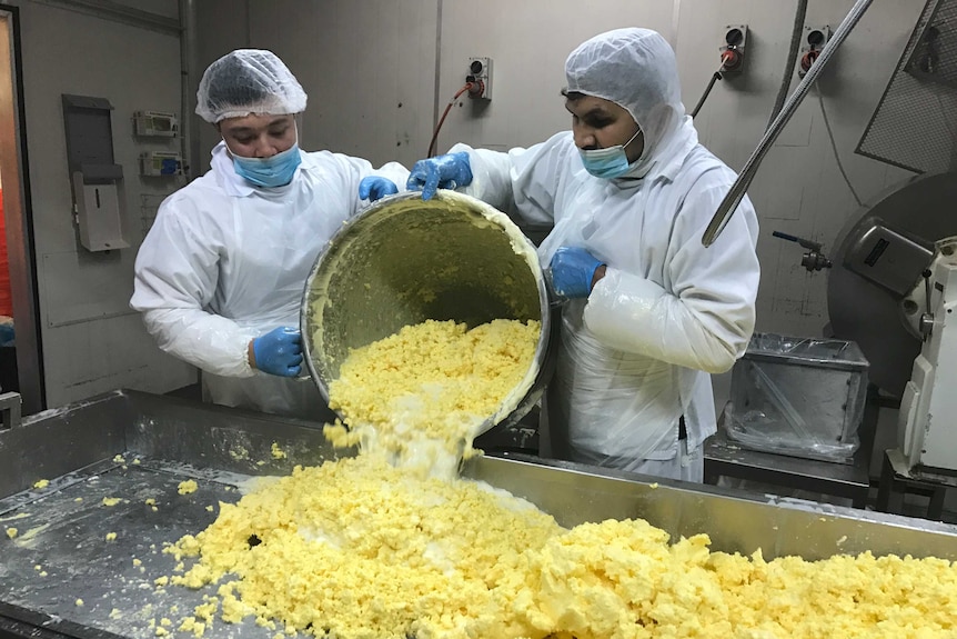 Staff making butter