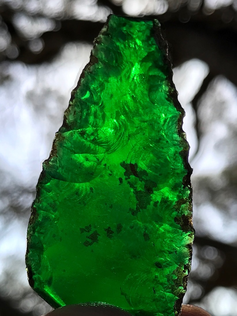 An emerald glass spearhead found on Rottnest Island.