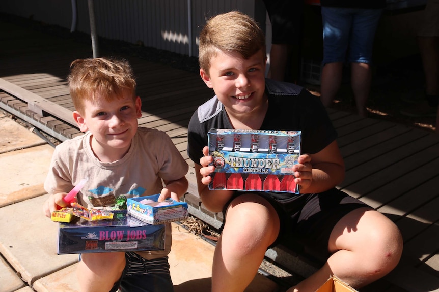 Daniel and Brayden from Rosebery with their fireworks