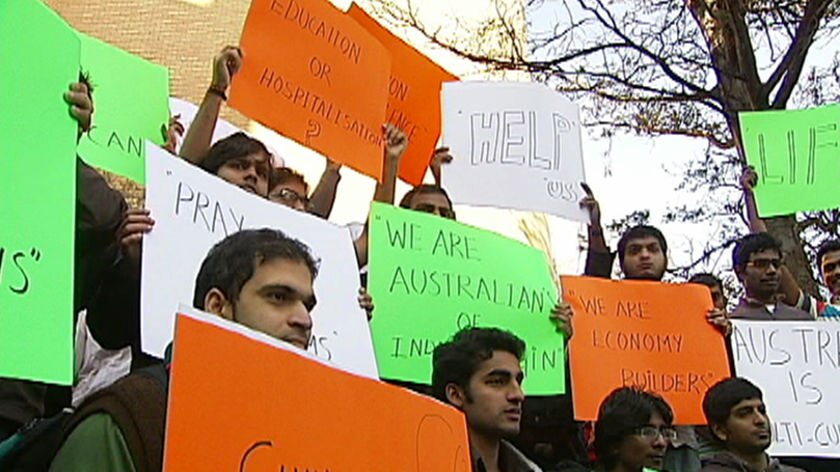 Indian students protested at State Parliament.