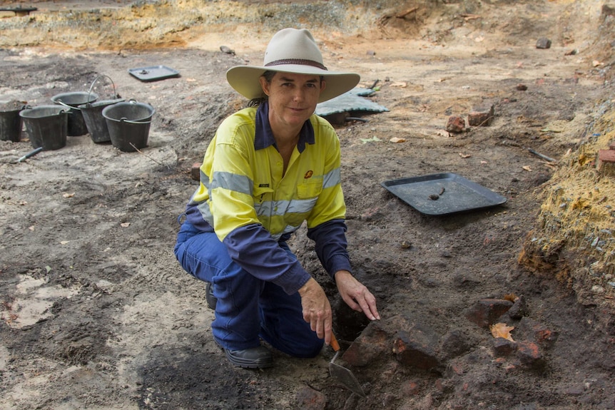 Archaeologist Fiona Hook onsite in Fremantle.