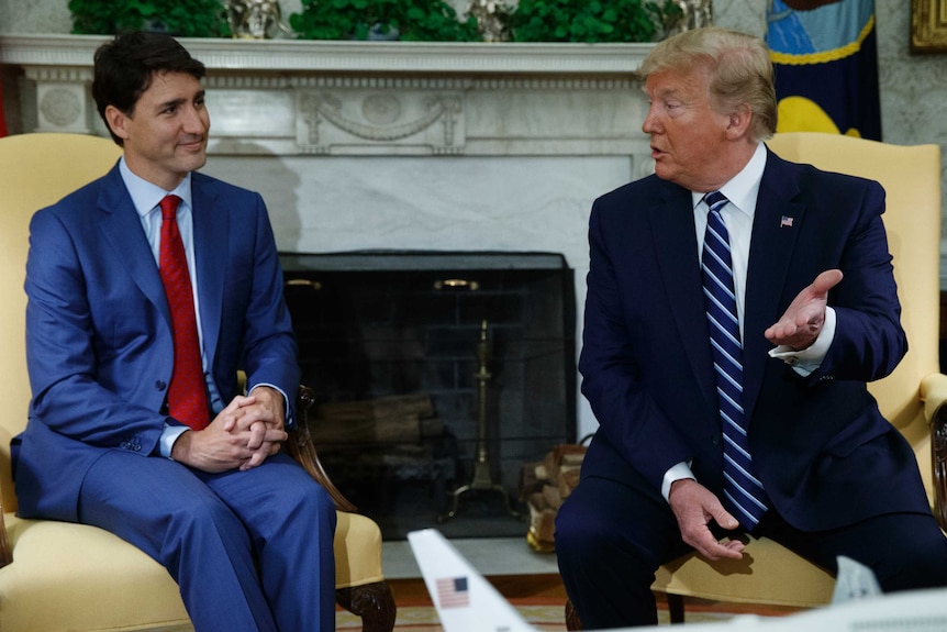President Donald Trump meets with Canadian Prime Minister Justin Trudeau in the Oval Office of the White House