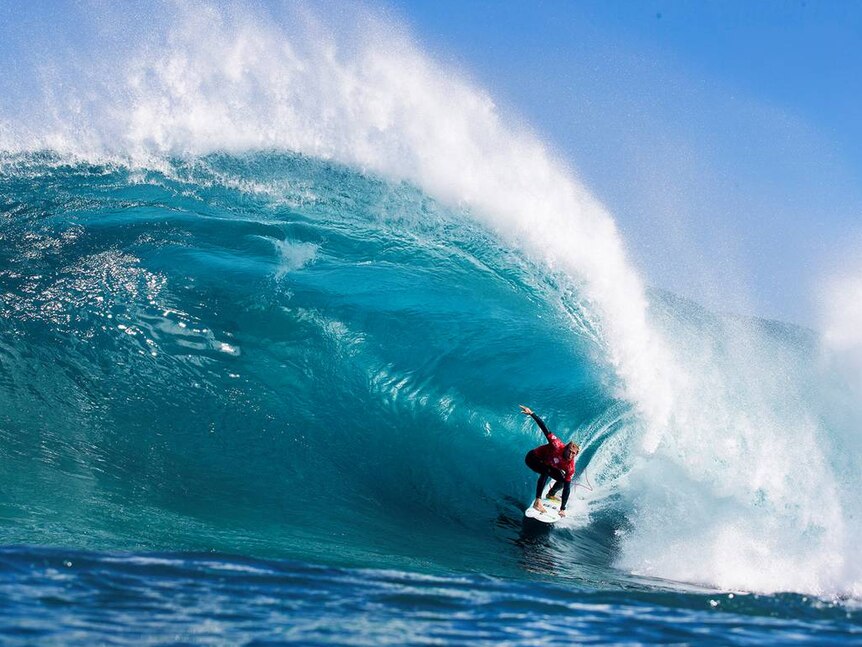 Australian surfer Owen Wright catching a perfect 10-point ride at the Margaret River Pro.