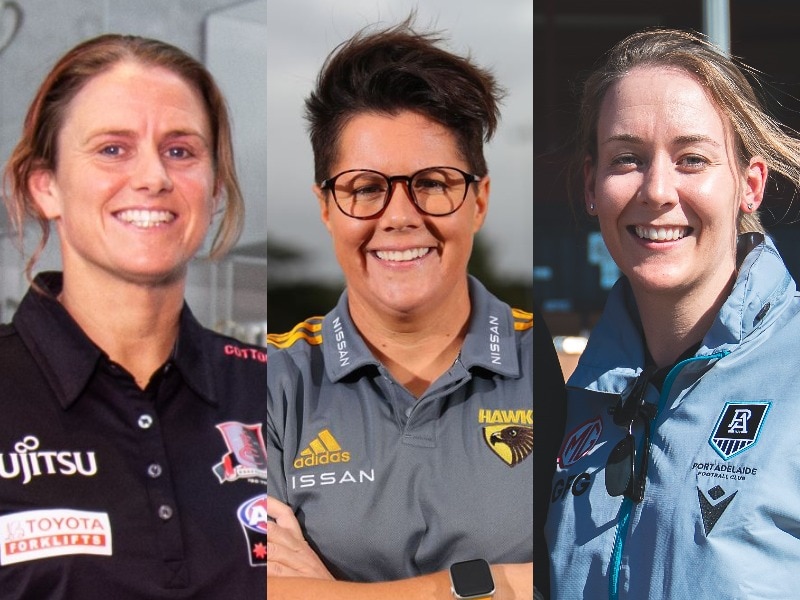 A composite image of the three female football coaches all smiling