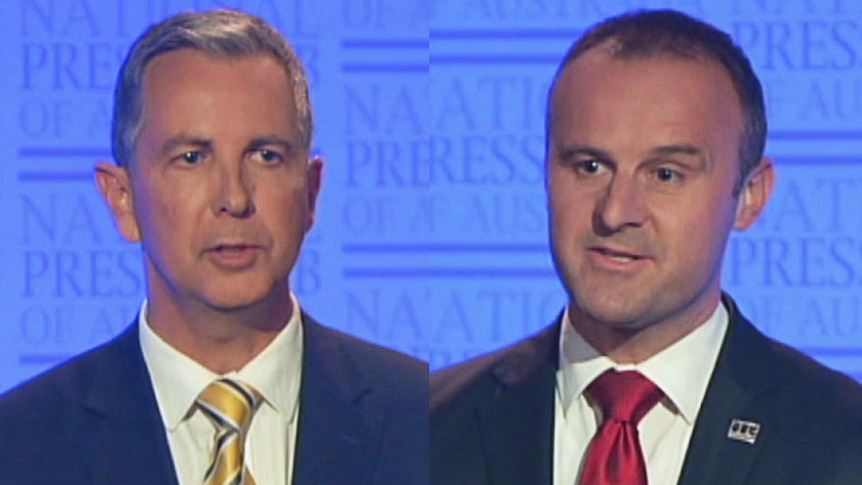 Andrew Barr and Jeremy Hanson at the ACT Leaders' Debate.