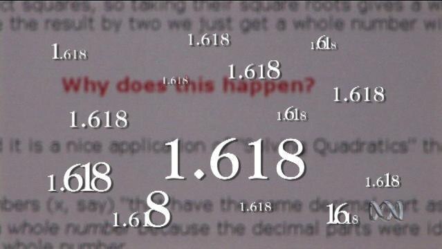 Multiple numbers float over screen, text reads '1.618'