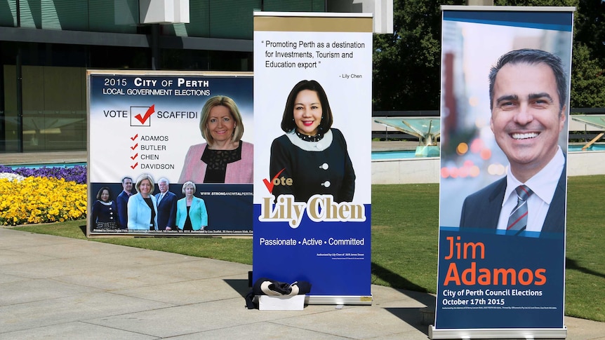 Local government election signs outside Perth's Council House 17 October 2015