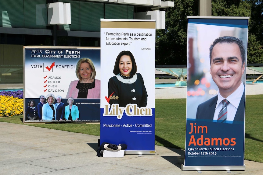 Local government election signs outside Perth's Council House 17 October 2015