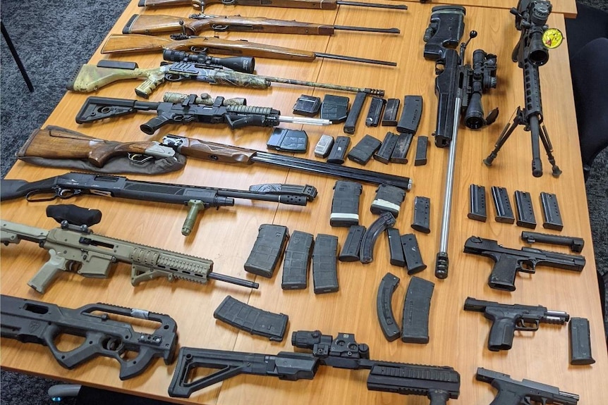Guns that were seized in the bust.