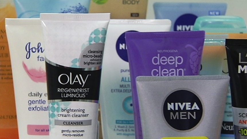 Various cosmetic cleansers and products containing microbeads, microplastics, polyethylene.