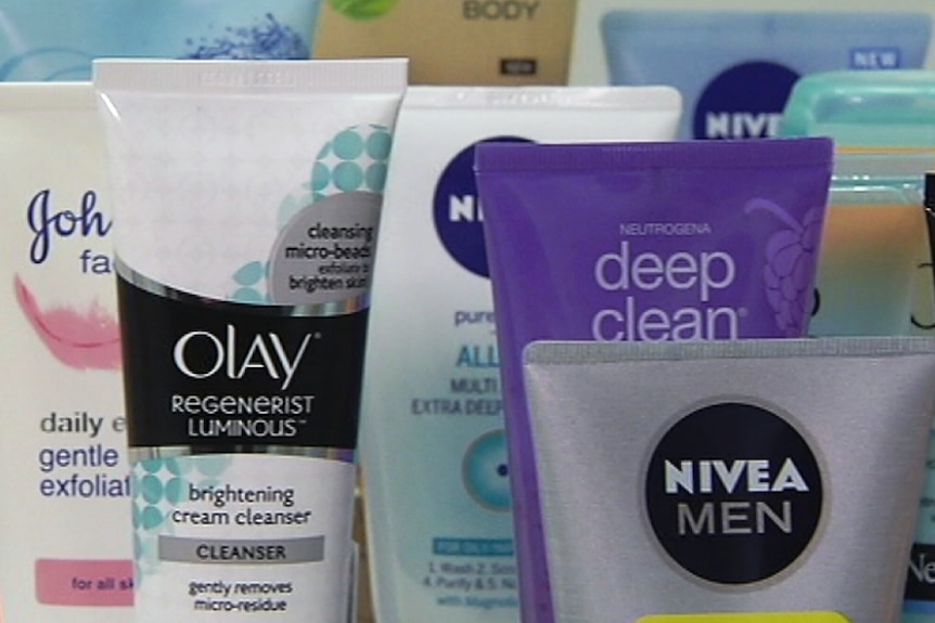 Various cosmetic cleansers and products containing microbeads, microplastics, polyethylene.