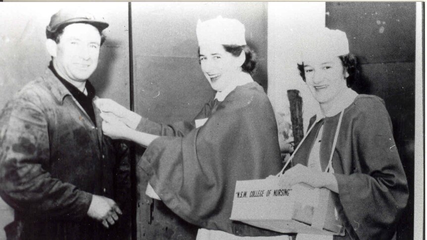Canberra Hospital nurses selling buttons for the NSW College of Nursing late 1950s.