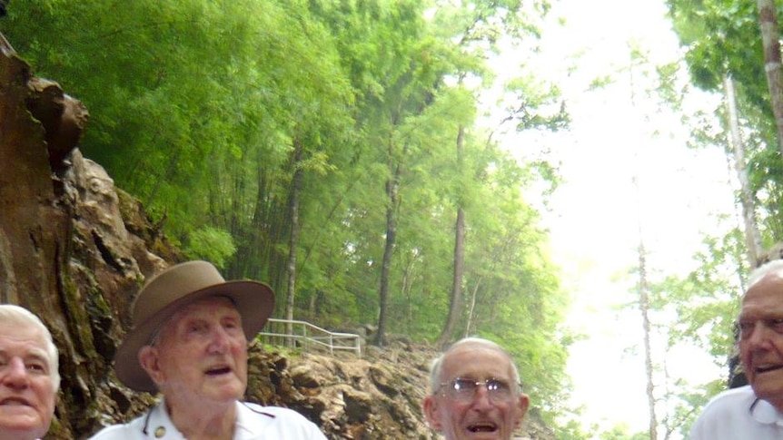 Veterans (LtoR) Lex Arthurson, Tom Uren, Bill Schmitt and Cyril Gilbert back at Hellfire Pass.