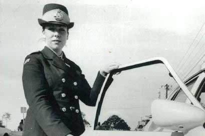 Constable Bridget Bachs - the first woman traffic patrol officer in 1977.