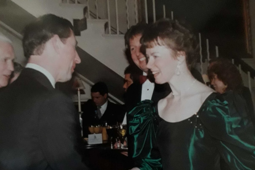 Pianist Penelope Thwaites shaking hands with Prince Charles at the Royal Opera House in 1993.