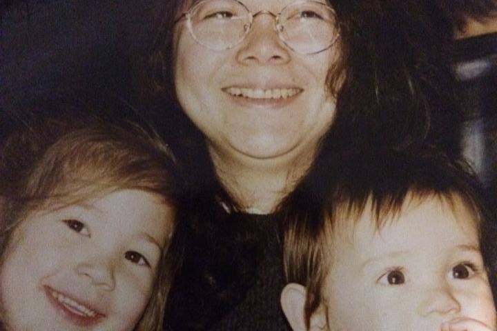 Dean Baron (right), pictured as a child with his mum and sibling.