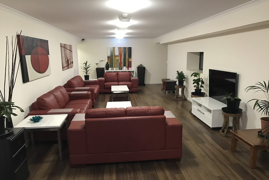 The shared common room inside a mico apartment building in Sydney