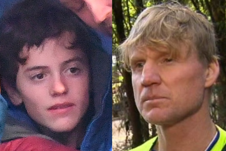 A composite image of William Callaghan after his rescue and volunteer Ben Gibbs, who found him.