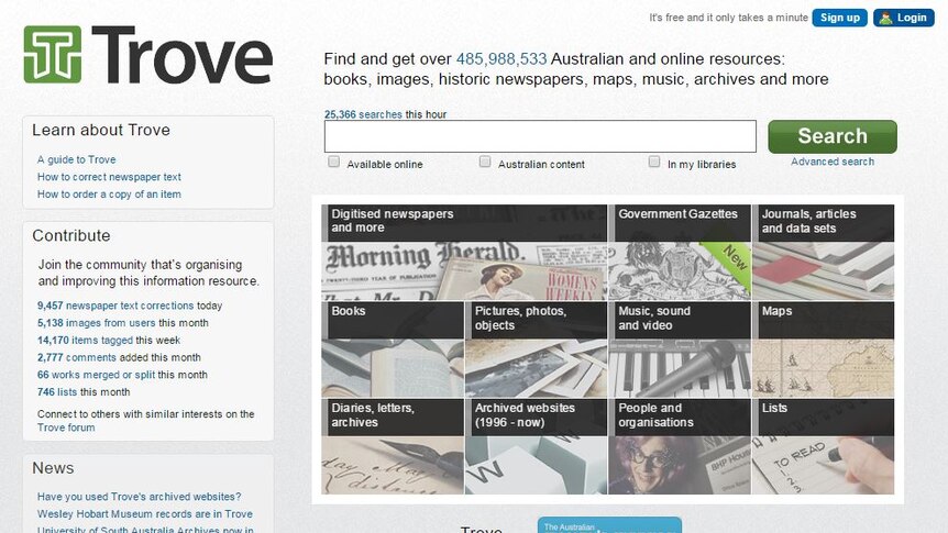 The National Library of Australia's Trove database