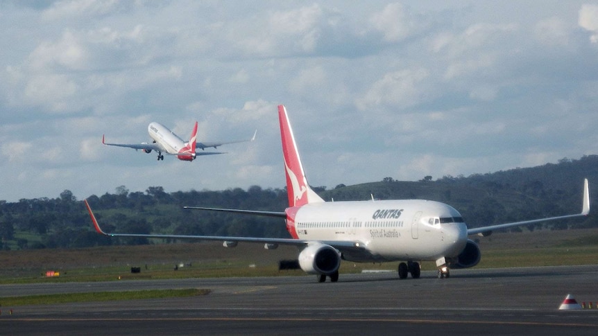 Qantas planes at Canberra airport.