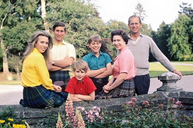 The Queen, the Duke of Edinburgh and their four children pose for a holiday snap in 1972.