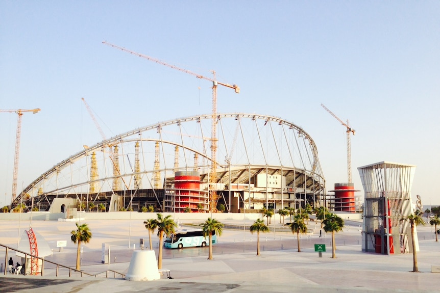 One of the Qatari stadiums for the 2022 World Cup being worked on.