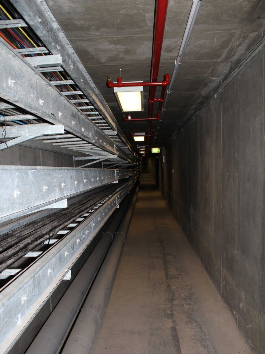 Looking into the service tunnel at the Canberra Deep Space Communications Complex.