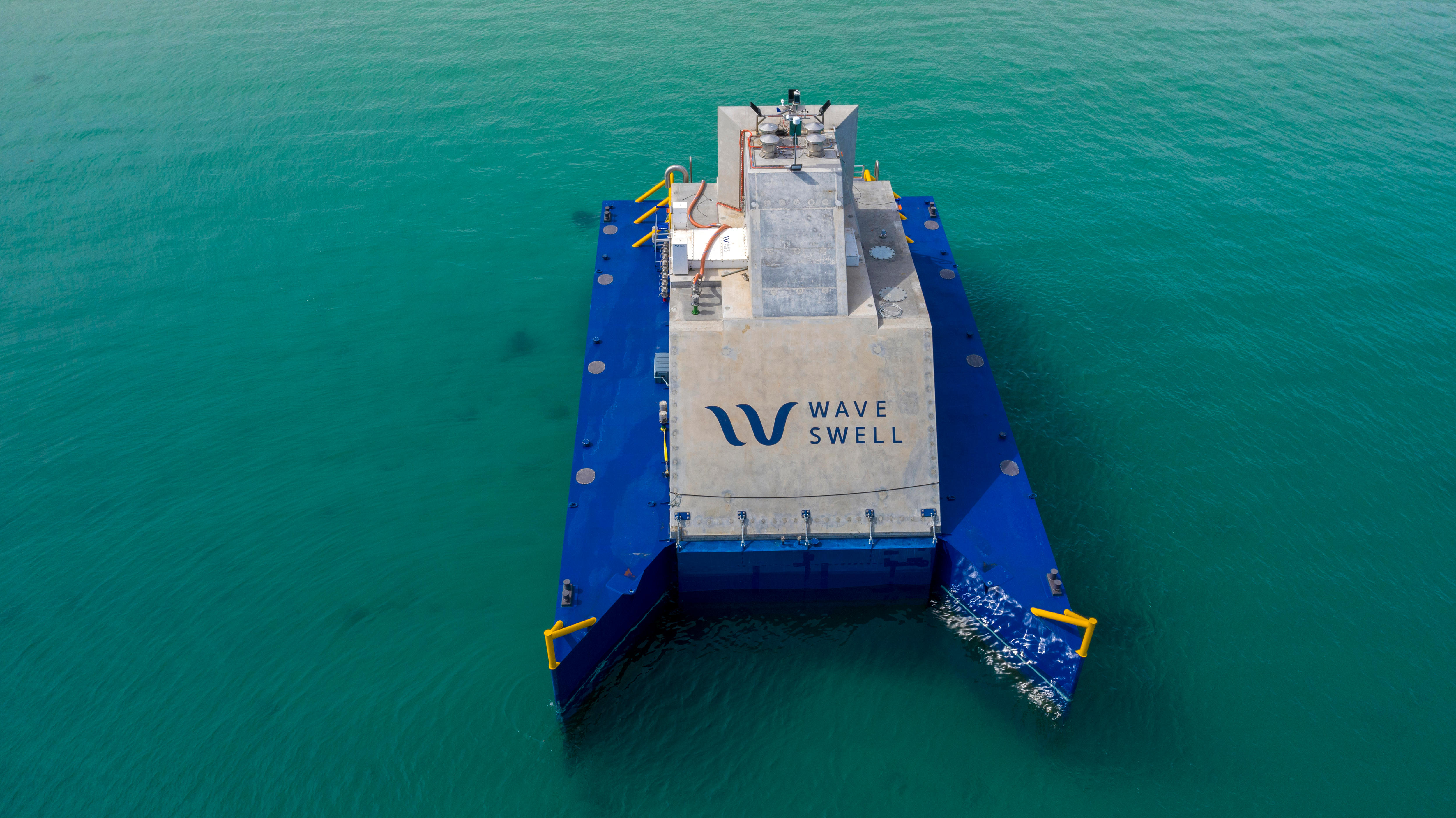 A floating platform in shallow water.
