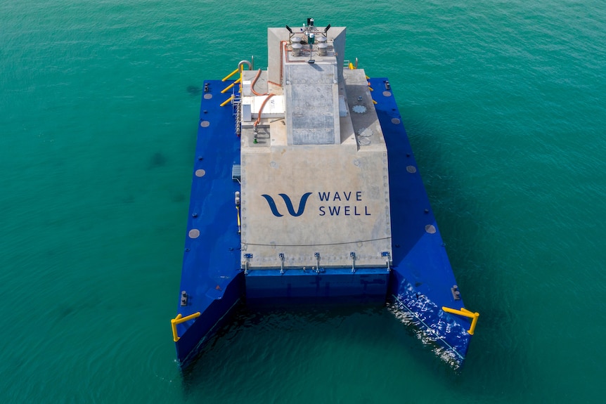 A floating platform in shallow water.