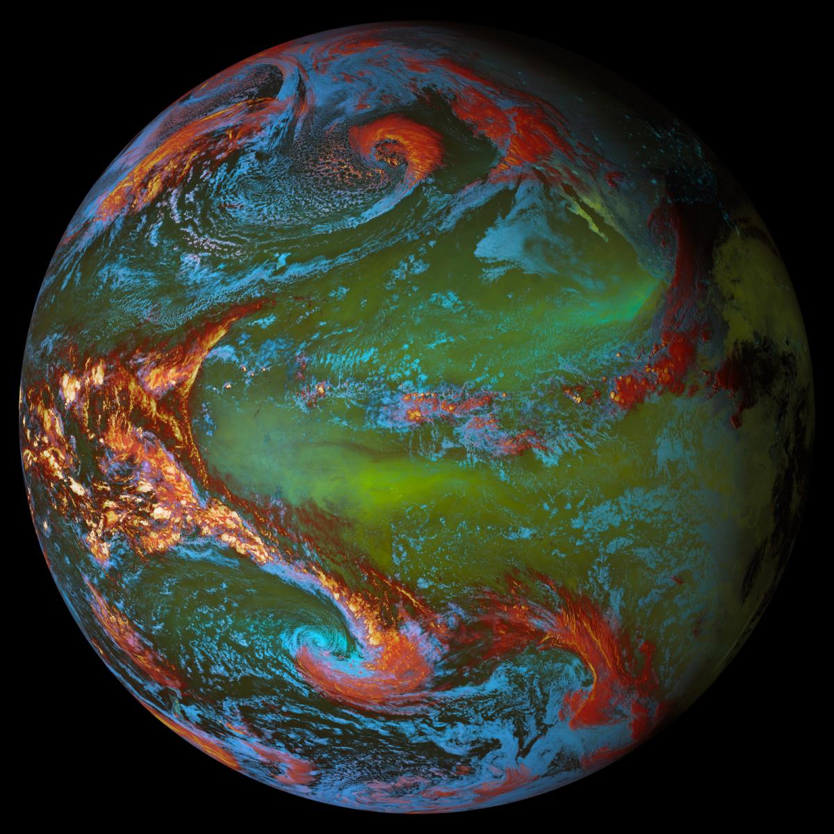 Un'immagine della Terra utilizzando mappe a colori per evidenziare la devastazione del nostro pianeta