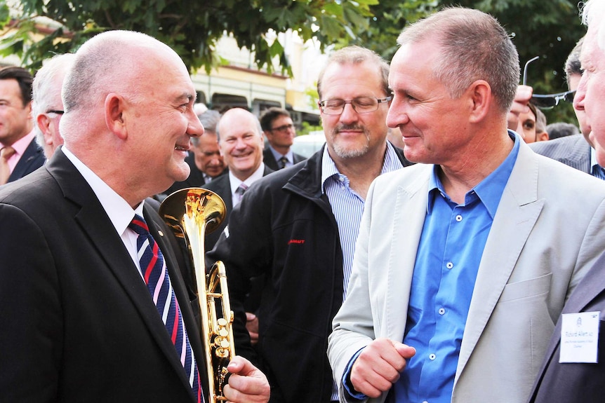 James Morrison with Premier Jay Weatherill outside the new academy
