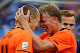 Arjen Robben (R) provided the spark a lacklustre Netherlands outfit needed on his first start this World Cup.