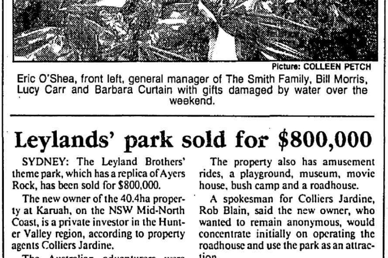 An old newspaper article says Leylands' park sold for $800,000.