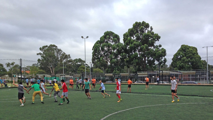 Soccer game at migrant community gathering in Fairfield