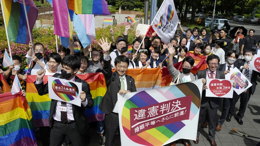 Same-sex marriage supporters celebrate in central Japan.
