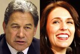 A composite image of Winston Peters and Jacinda Ardern, both smiling.
