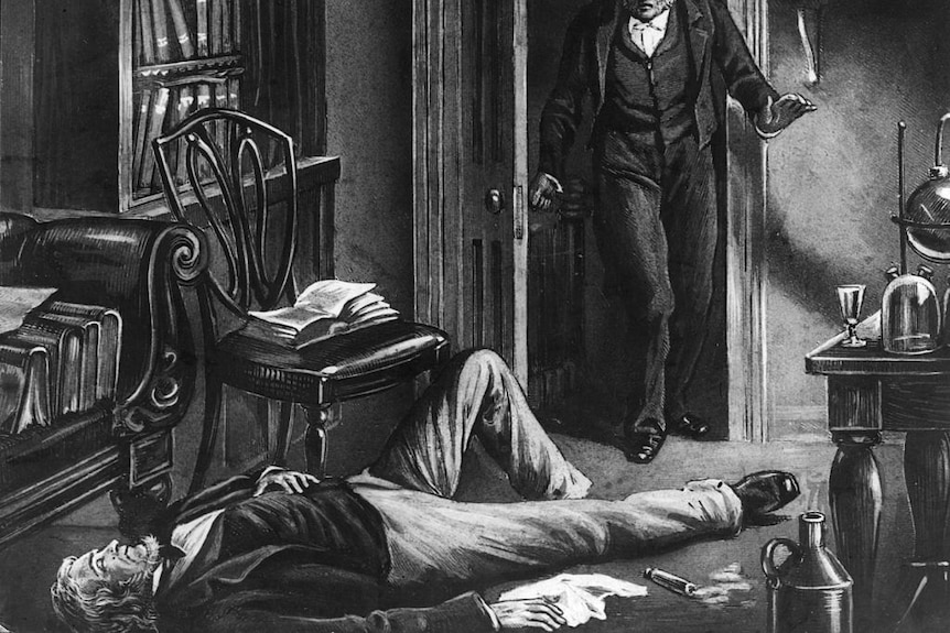 Black and white illustration depicts ir James Young Simpson passed out on his laboratory floor
